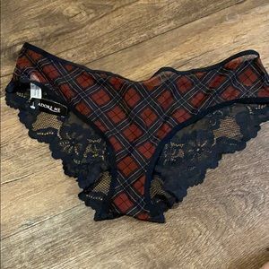 Mesh and Lace Adore Me Red Black Plaid Cheeky